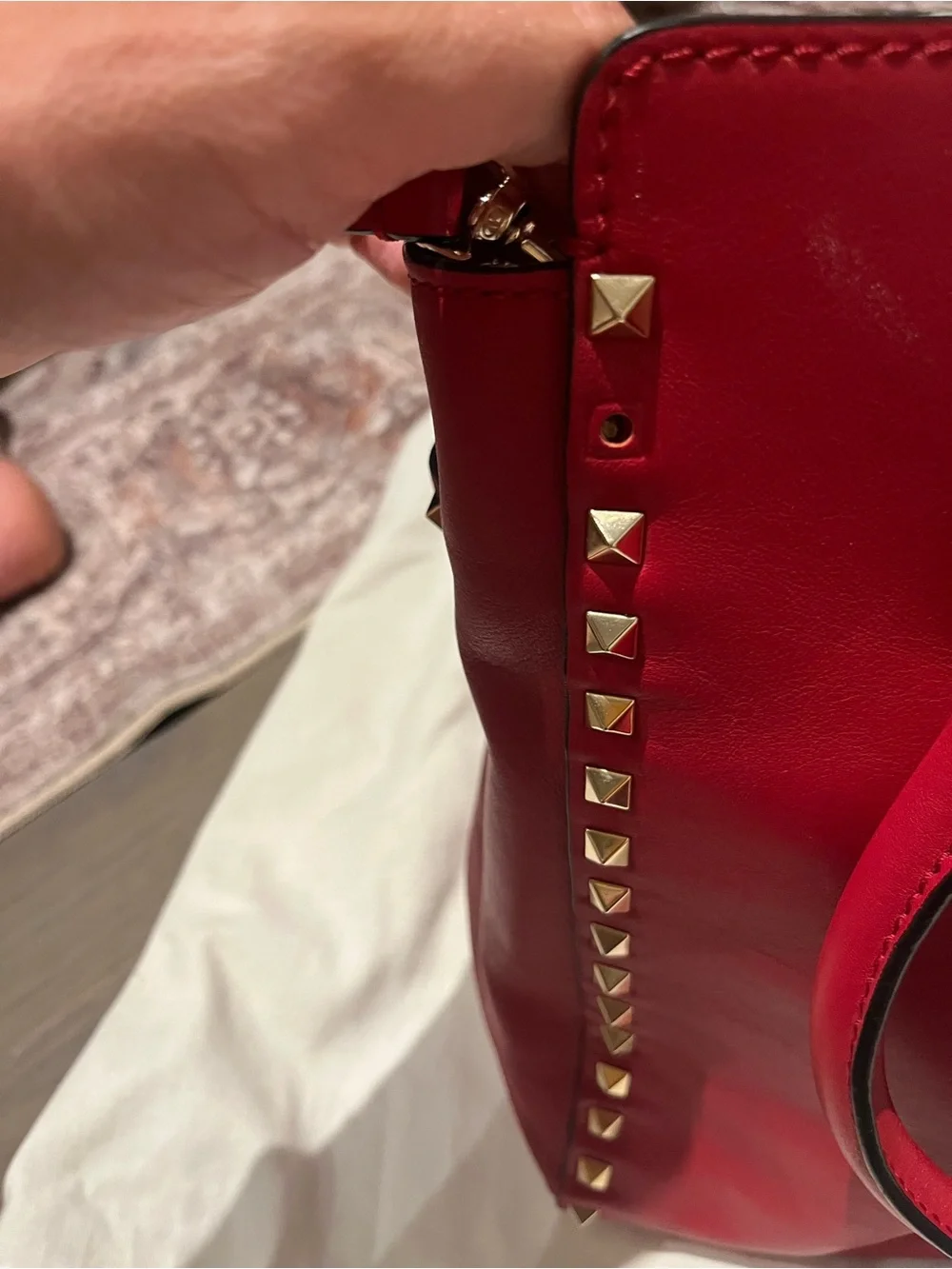 Valentino Garavani Rockstud Red Leather Tote